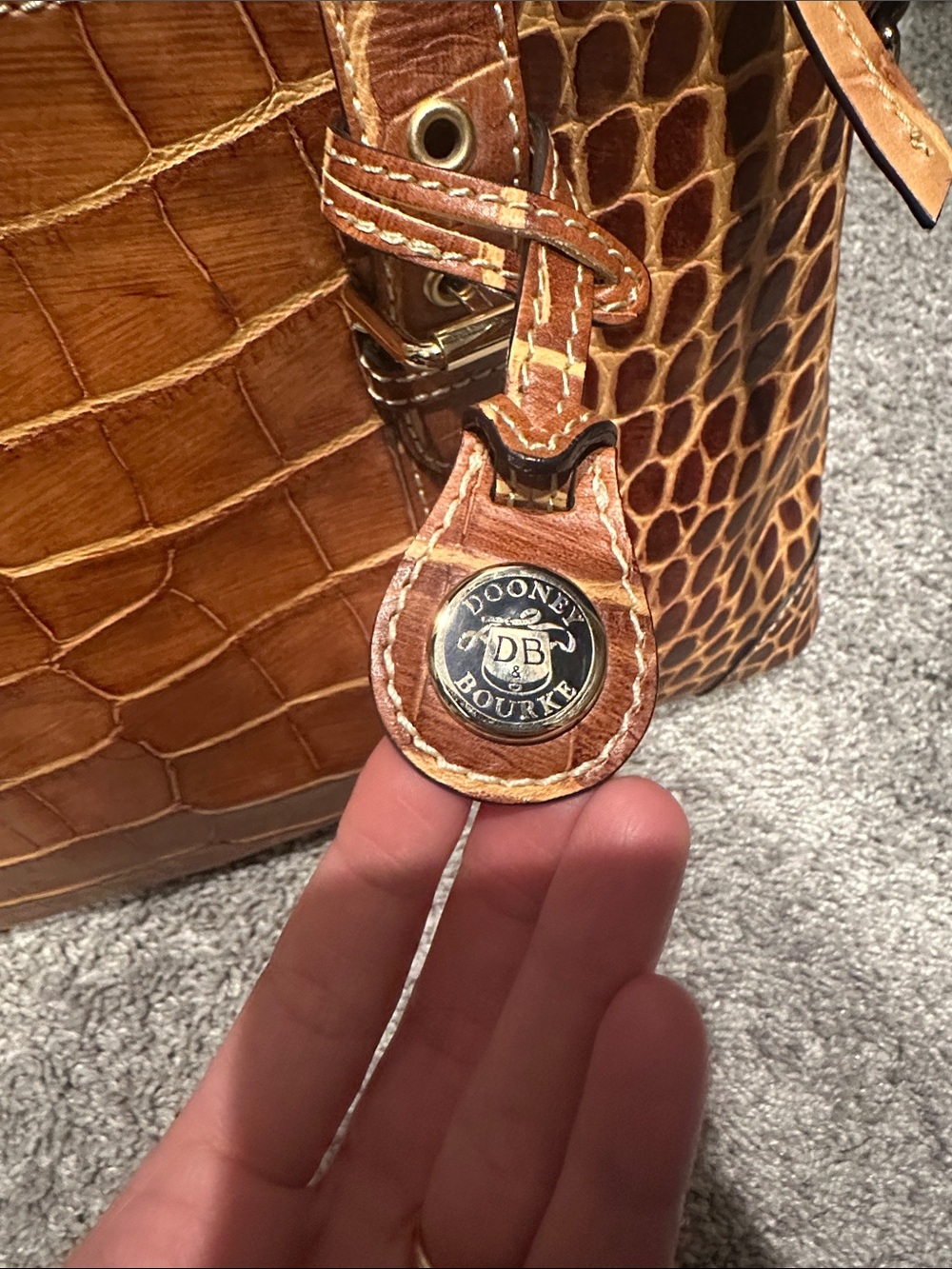 Vintage Dooney and Bourke Croc-Embossed Handbag in Cognac Brown - Picture 3 of 5